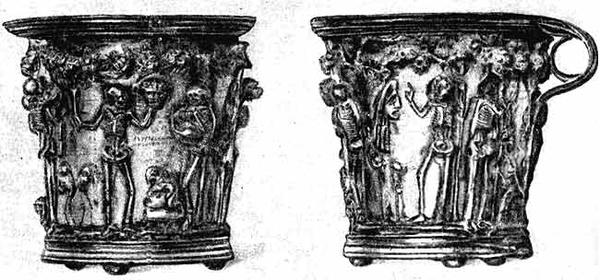 Серебряный кубок с рельефными изображениями скелетов. Найден на вилле в Боскореале, близ Помпеи. I в. н.э.