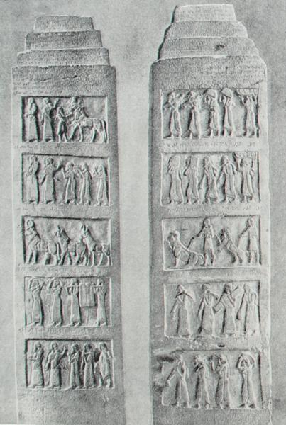 Принесение дани Салманасару III. Рельефы на двух сторонах каменного обелиска. IX в. до н.э.