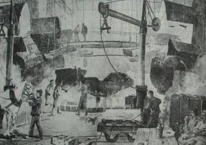 Бессемеровский цех завода Круппа в Руре. Гравюра. 1890 г.