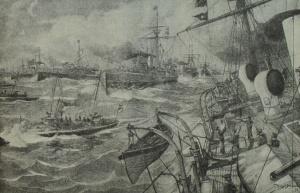 Маневры немецкого военного флота в Балтийском море. Гравюра по рисунку В. Штёвера. 1893 г.