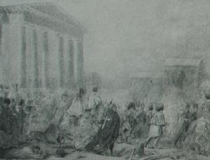 Разгромленная наполеоновская армия в Вильно. Рисунок начала XIX в.